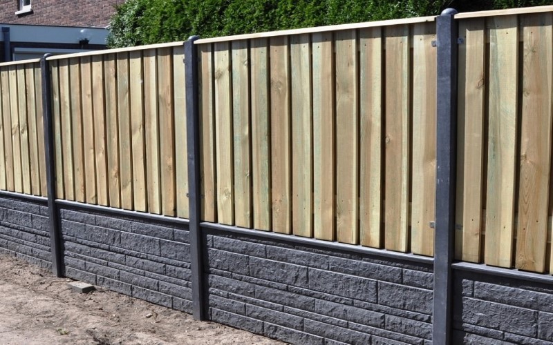 Hout-betonschutting Luxe Rotsmotief